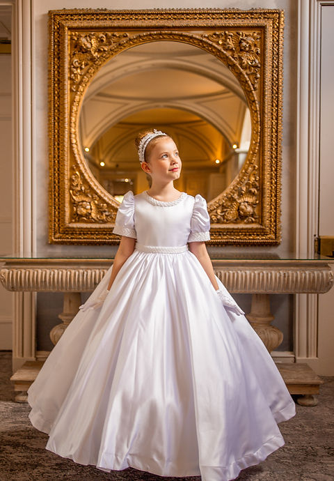Crystal & Pearl Chloe White Communion Dress (Satin Skirt)