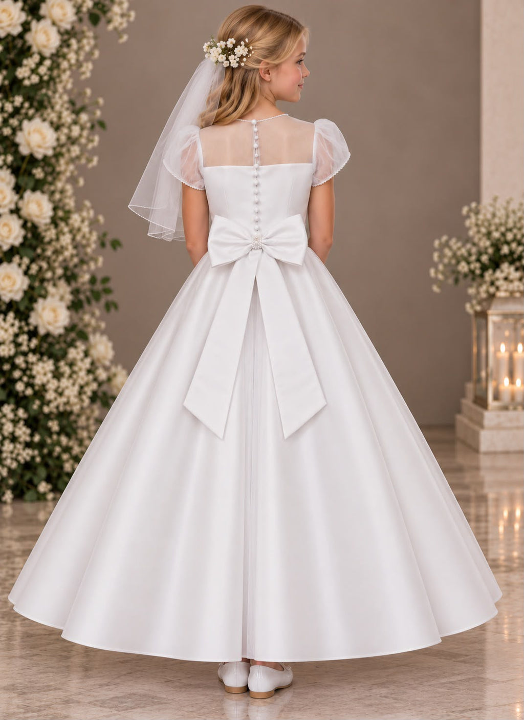 Paula's Communion Girls White Communion Dress:- PJ114