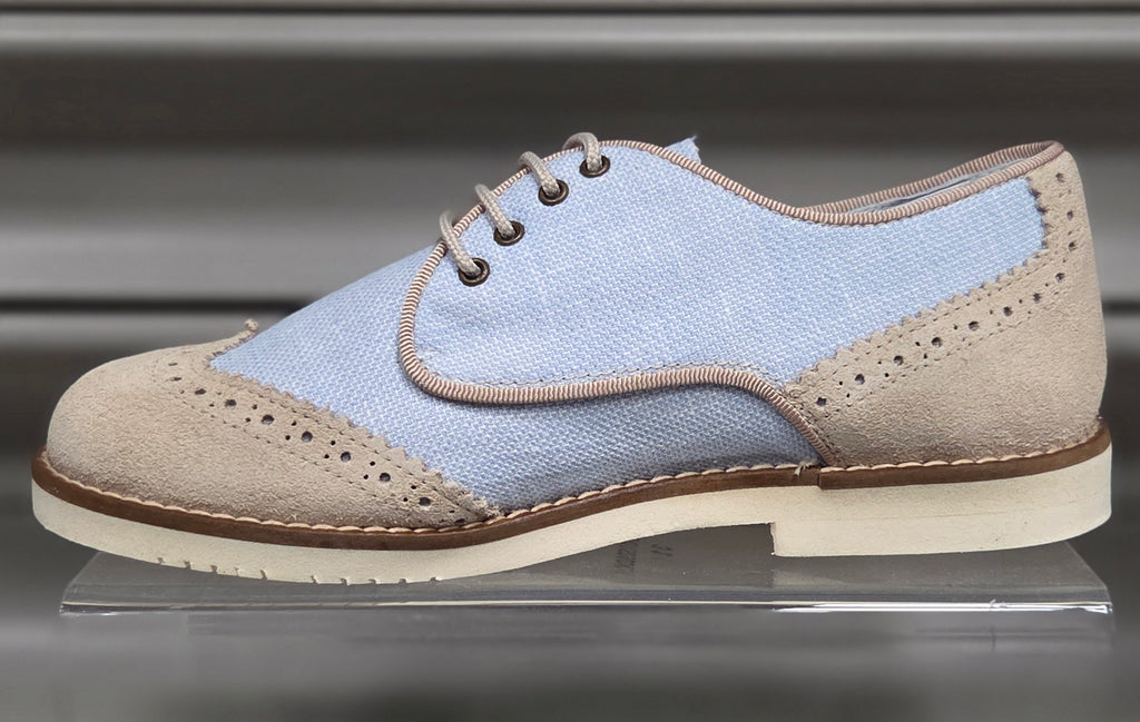 Boys Shoe Gux 2 Tone Brogue Beige & Blue