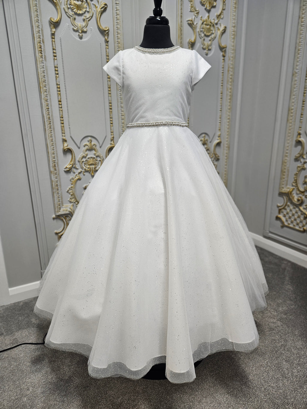 Linzi Jay Girls White Communion Dress:- Izzy With Cap Sleeve