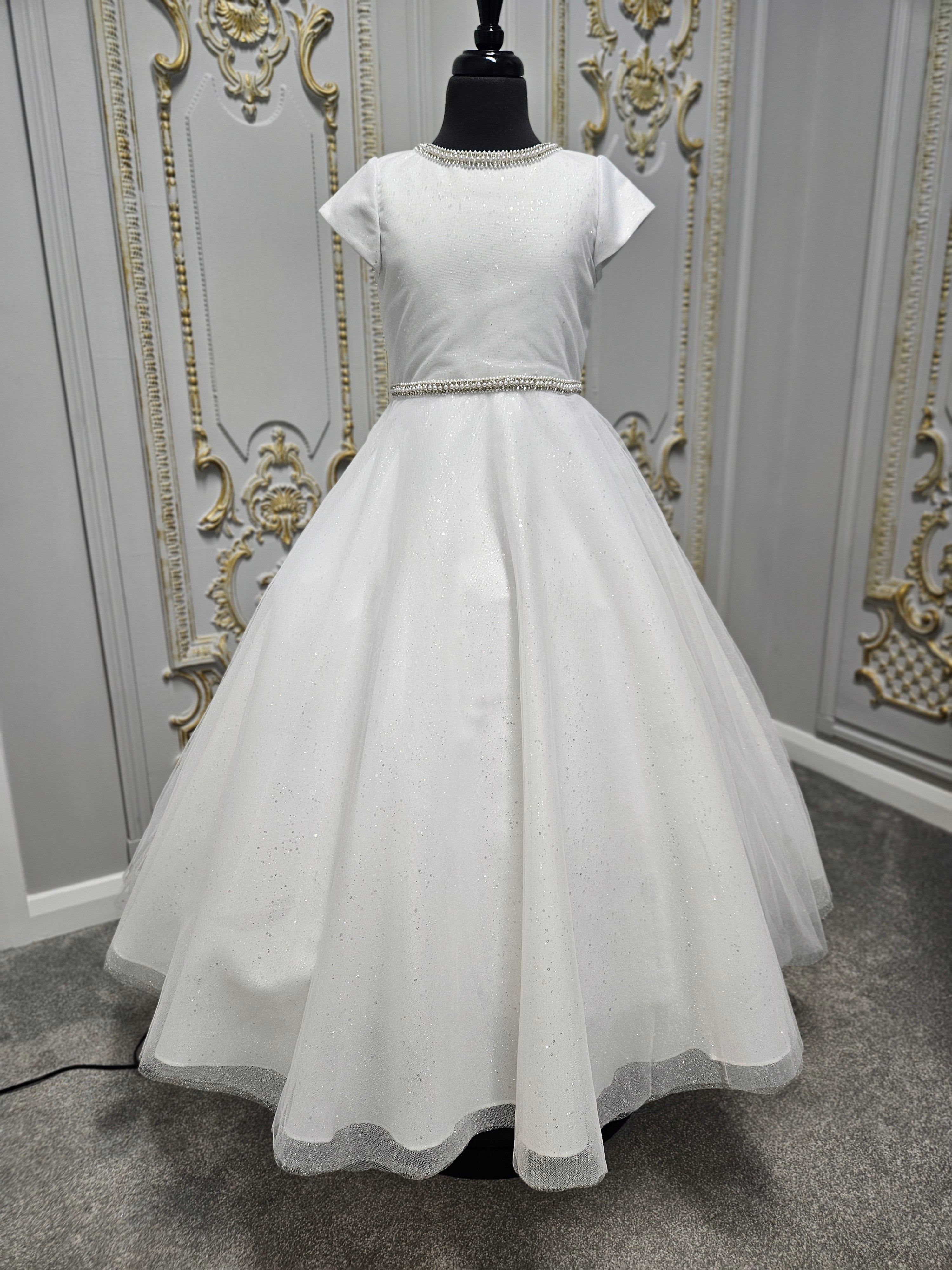 Linzi Jay Girls White Communion Dress:- Izzy With Cap Sleeve