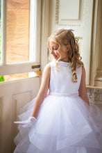 Load image into Gallery viewer, Crystal &amp; Pearl Tiffany White Communion Dress (Ruffle Skirt)
