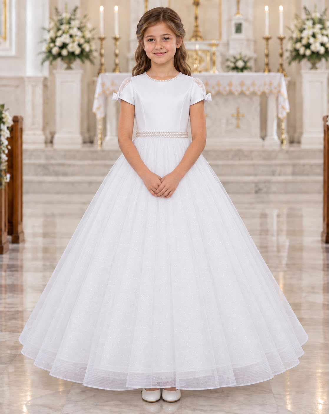 Paula's Communion Girls White Communion Dress:- PJ117