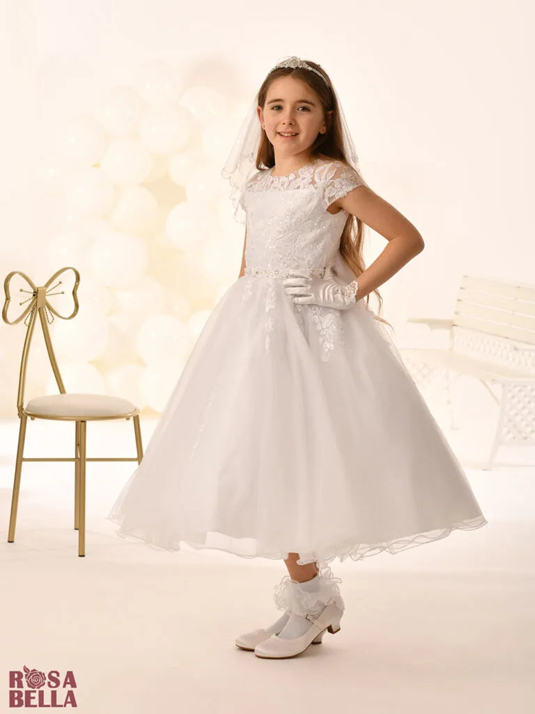 Rosa Bella By Sweetie Pie Girls White Communion Dress:- RB801