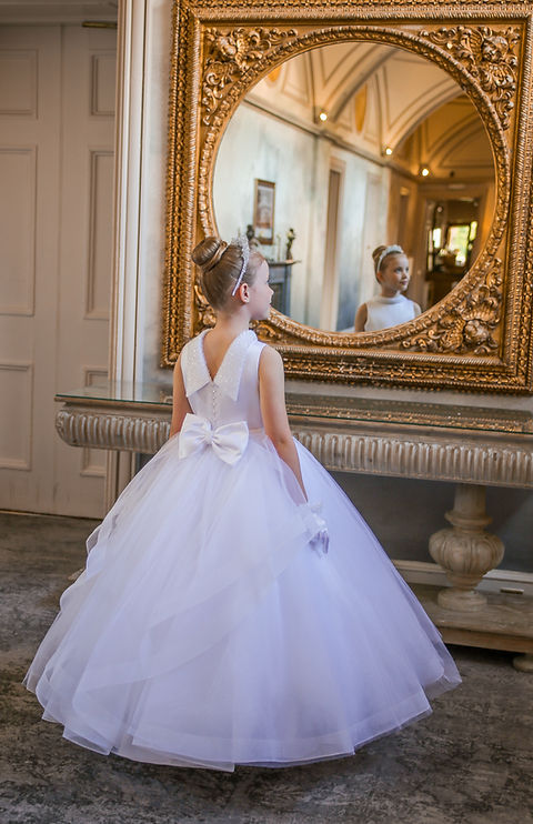 Crystal & Pearl Cristelle White Communion Dress (Tulle Ruffle Skirt)