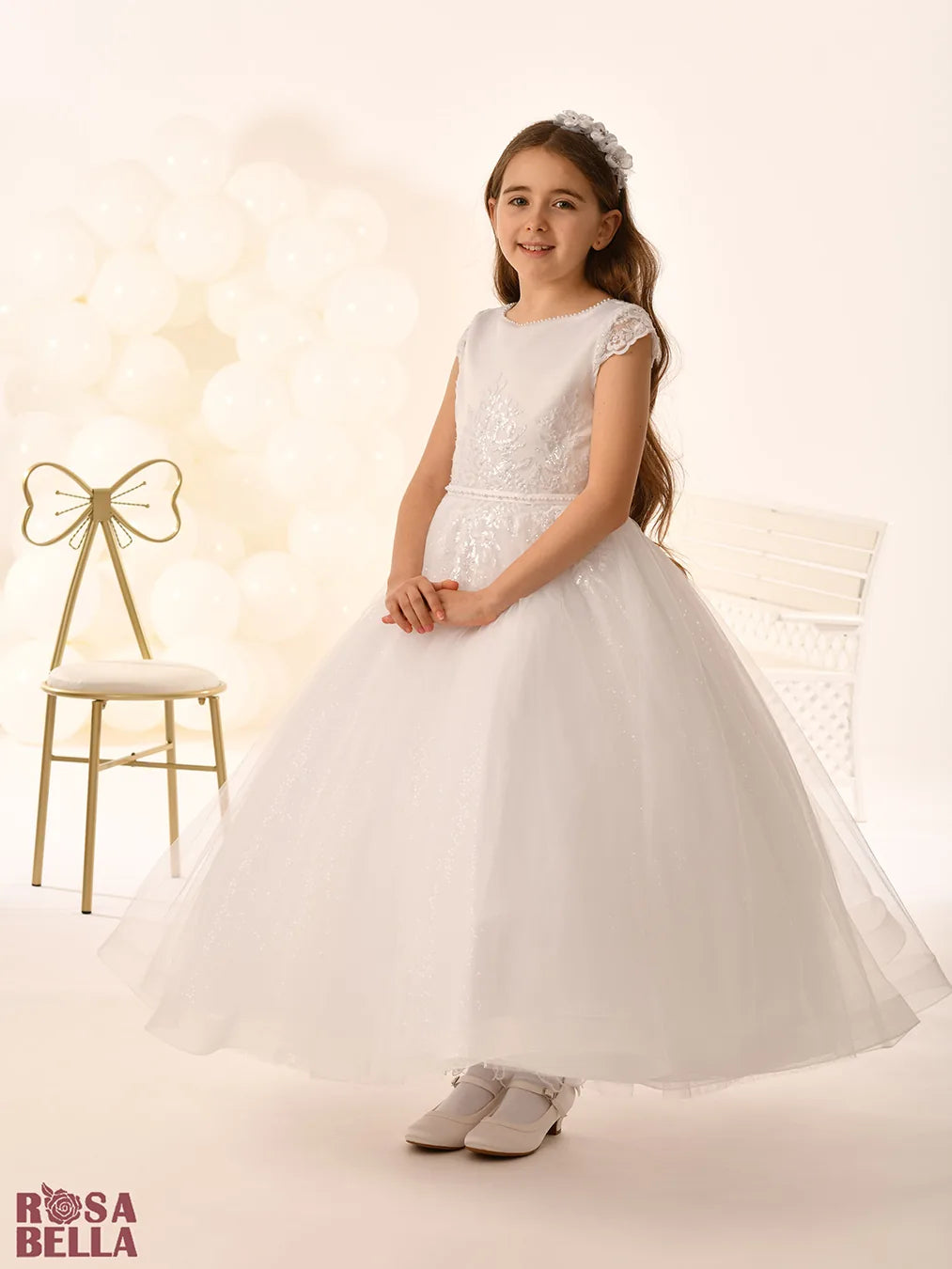 Rosa Bella By Sweetie Pie Girls White Communion Dress:- RB808