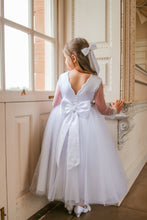Load image into Gallery viewer, Crystal &amp; Pearl Broadway White Communion Dress (Straight Beaded Skirt)

