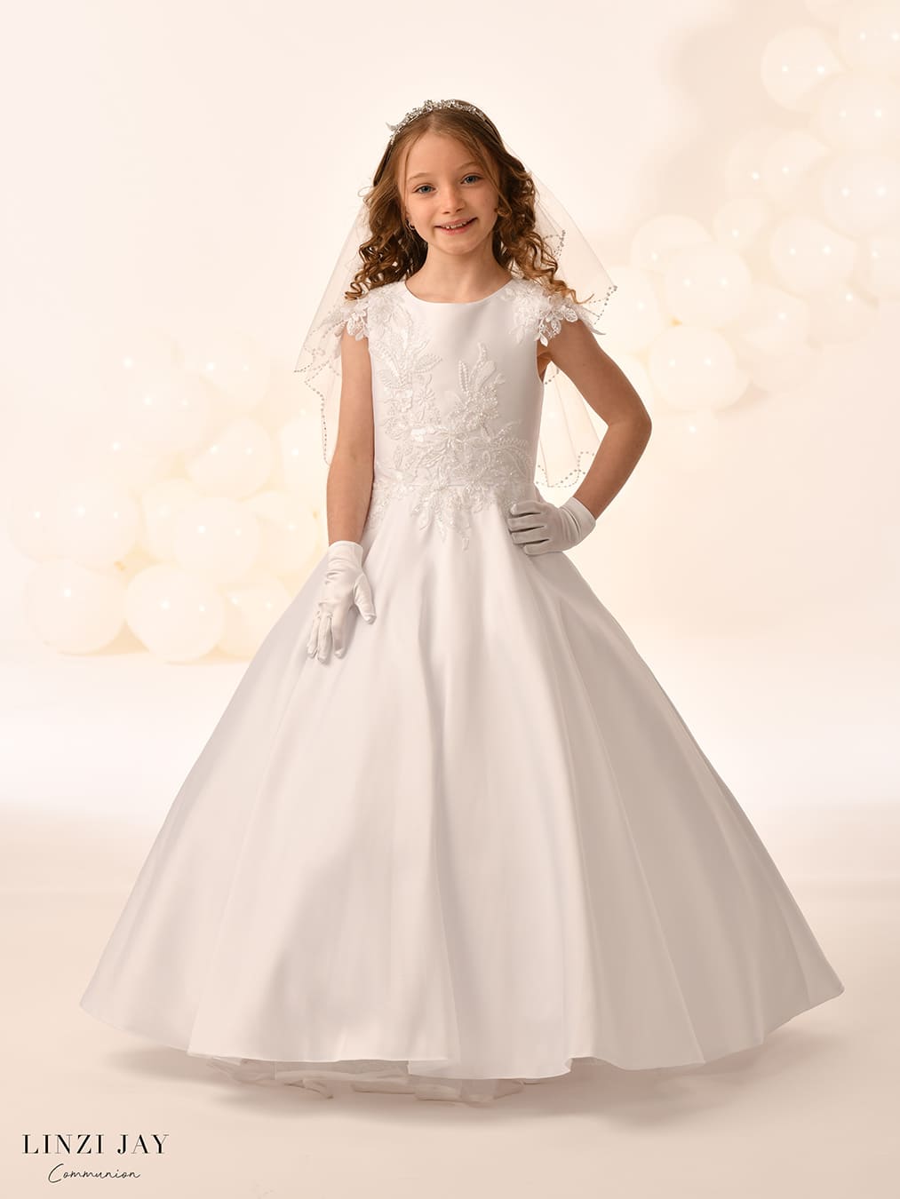 Linzi Jay Girls White Communion Dress:- Primrose