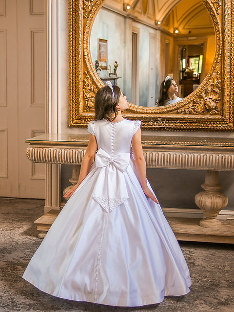 Crystal & Pearl Juliette White Communion Dress (Satin Skirt)