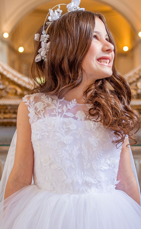 Crystal & Pearl Elodie White Communion Dress (Tulle Skirt)