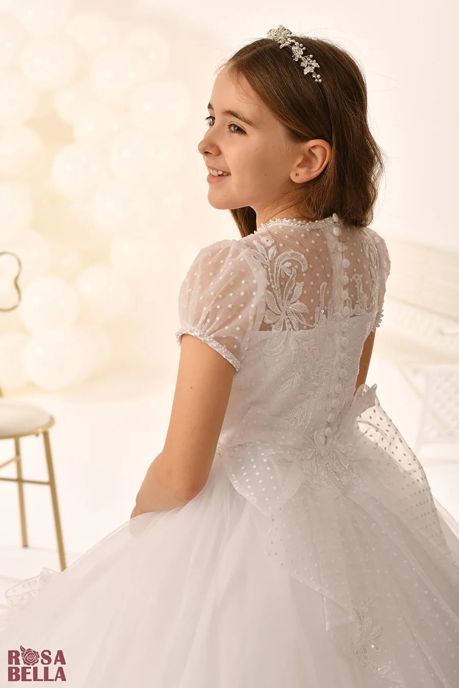 Rosa Bella By Sweetie Pie Girls White Communion Dress:- RB800