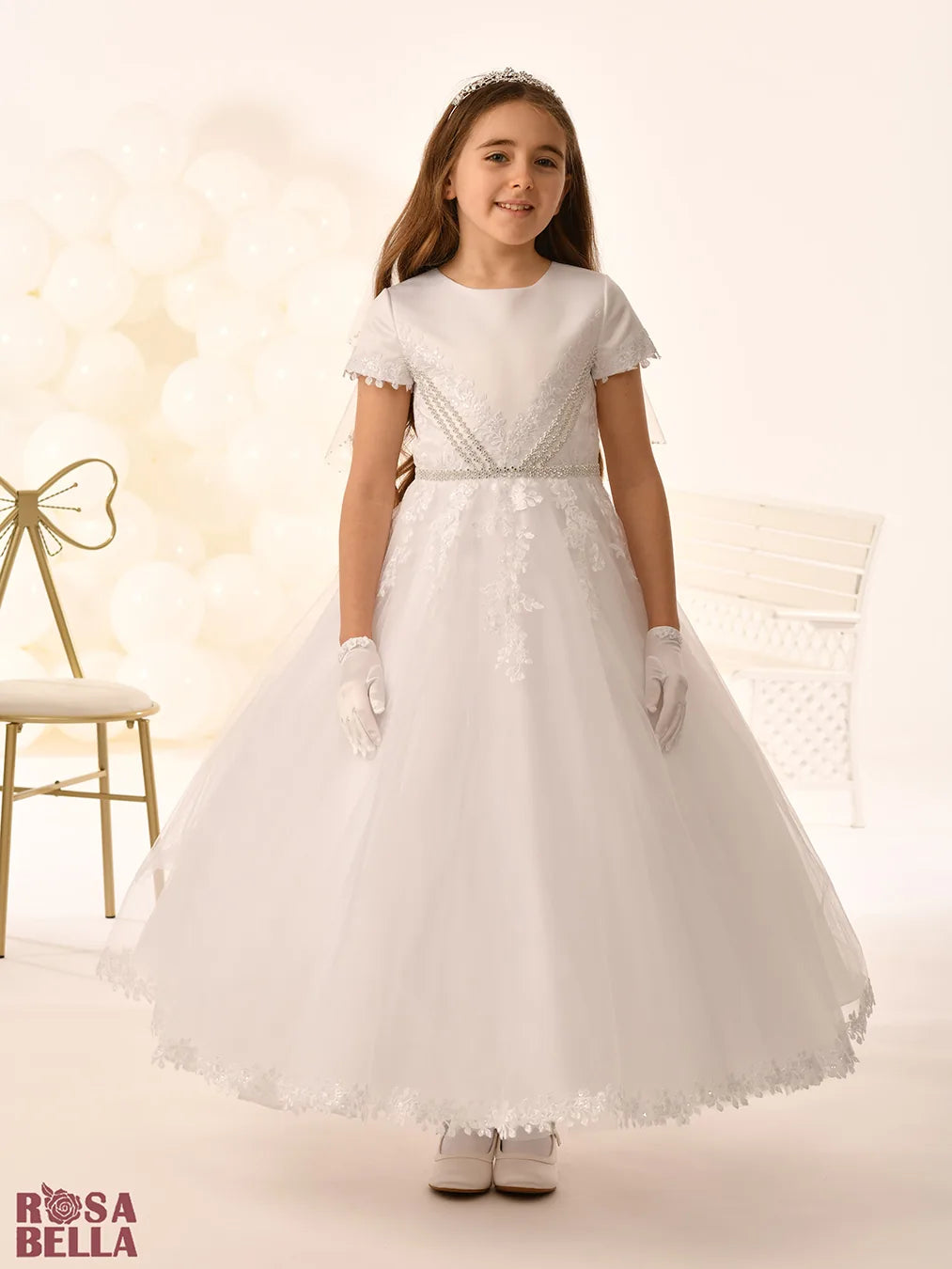 Rosa Bella By Sweetie Pie Girls White Communion Dress:- RB805