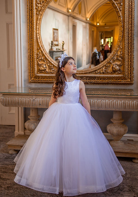 Crystal & Pearl Ocean White Communion Dress (Tulle Skirt)