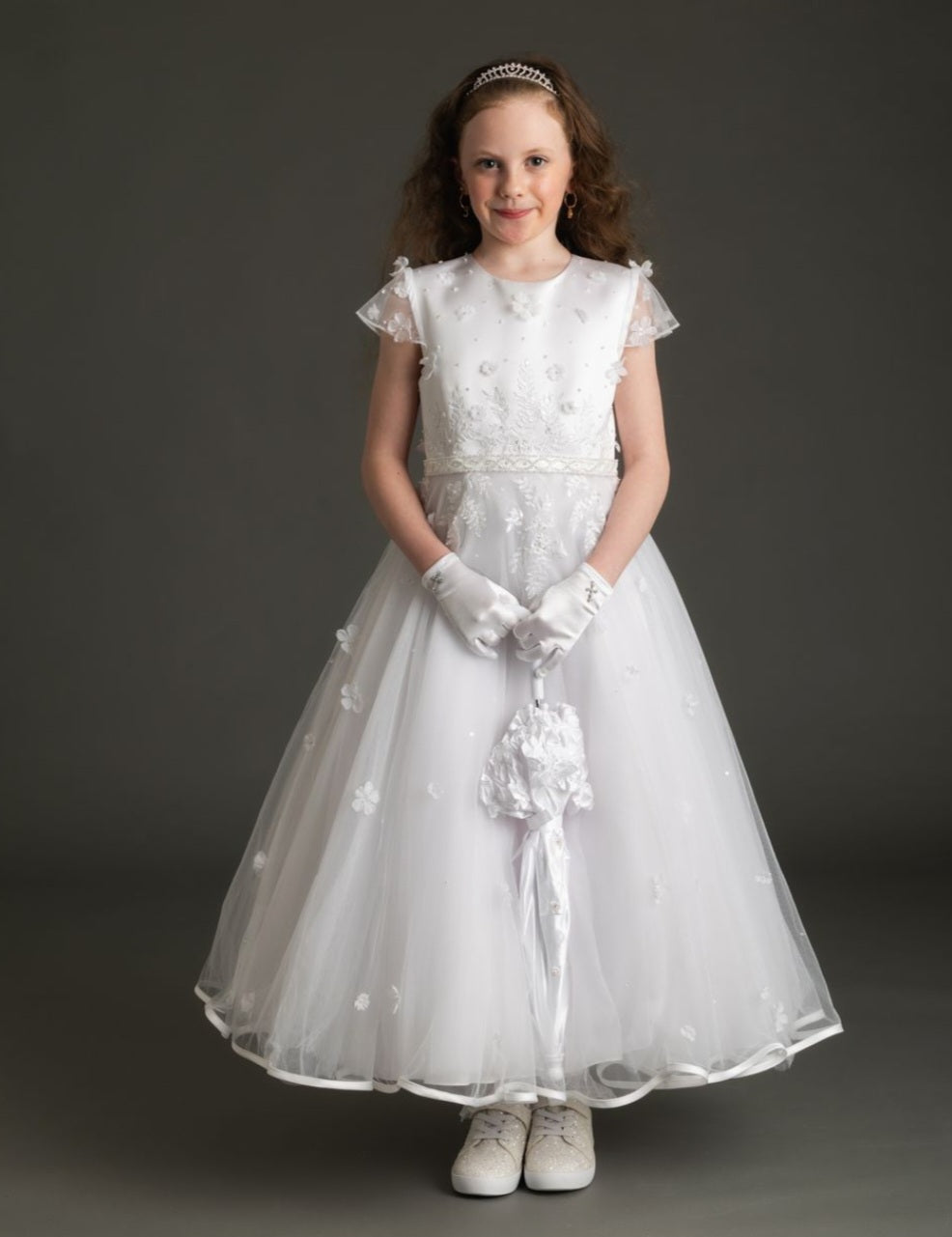 SALE COMMUNION DRESS Celebrations Girls White Communion Dress:- Heliothorpe Age 7, 8 & 9