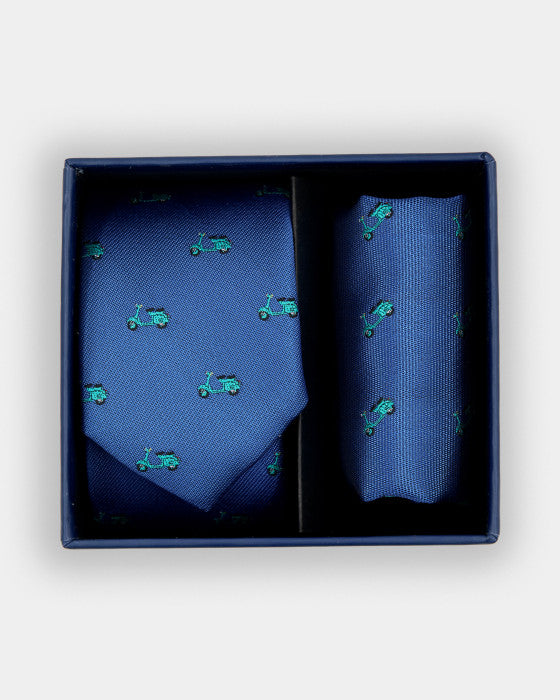 Spagnolo Boys Blue Green Bike Neck Tie and Pocket Square