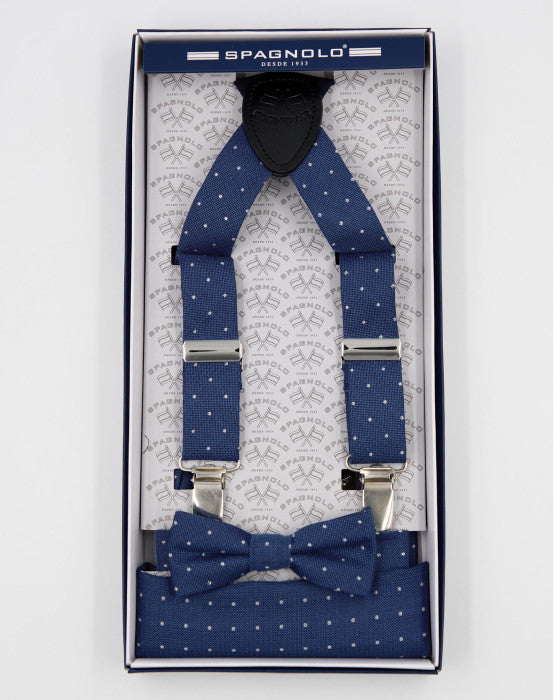 Spagnolo Boys Blue Green Bike Bow Tie, Pocket Square & Braces
