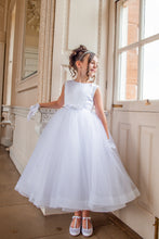 Load image into Gallery viewer, Crystal &amp; Pearl Boujee White Communion Dress (Straight Skirt With Horsehair Hem)
