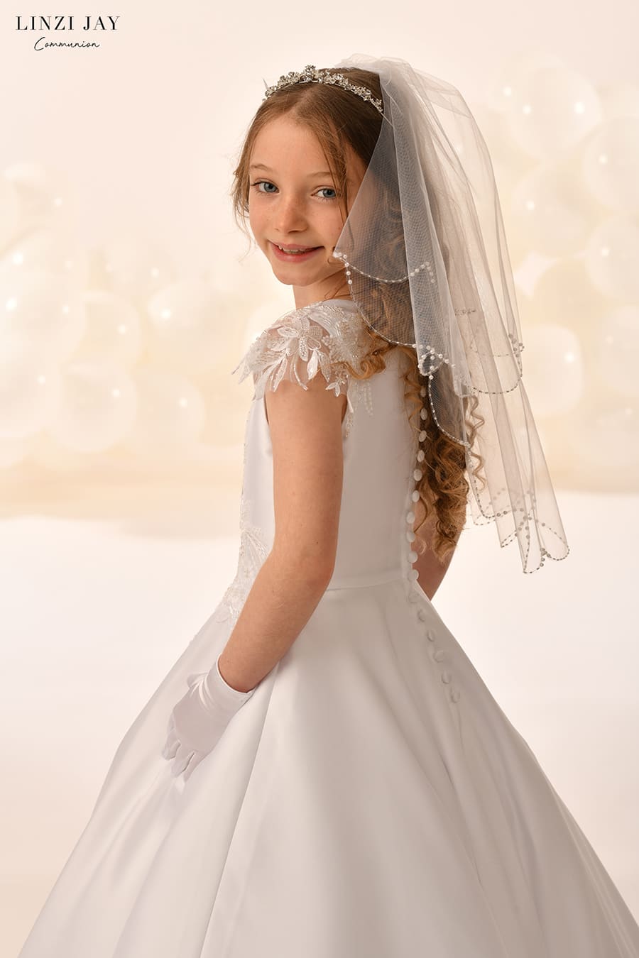Linzi Jay Girls White Communion Dress:- Primrose