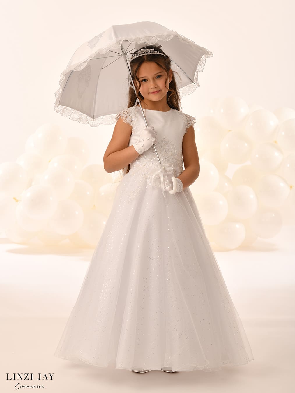 Linzi Jay Girls White Communion Dress:- Opal