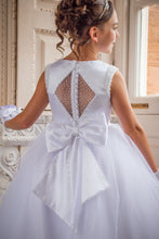 Load image into Gallery viewer, Crystal &amp; Pearl Boujee White Communion Dress (Straight Skirt With Horsehair Hem)
