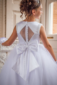 Crystal & Pearl Boujee White Communion Dress (Straight Skirt With Horsehair Hem)