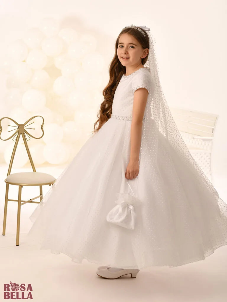 Rosa Bella By Sweetie Pie Girls White Communion Dress:- RB806