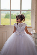 Load image into Gallery viewer, Crystal &amp; Pearl Cherub White Communion Dress (Straight Tulle Skirt)
