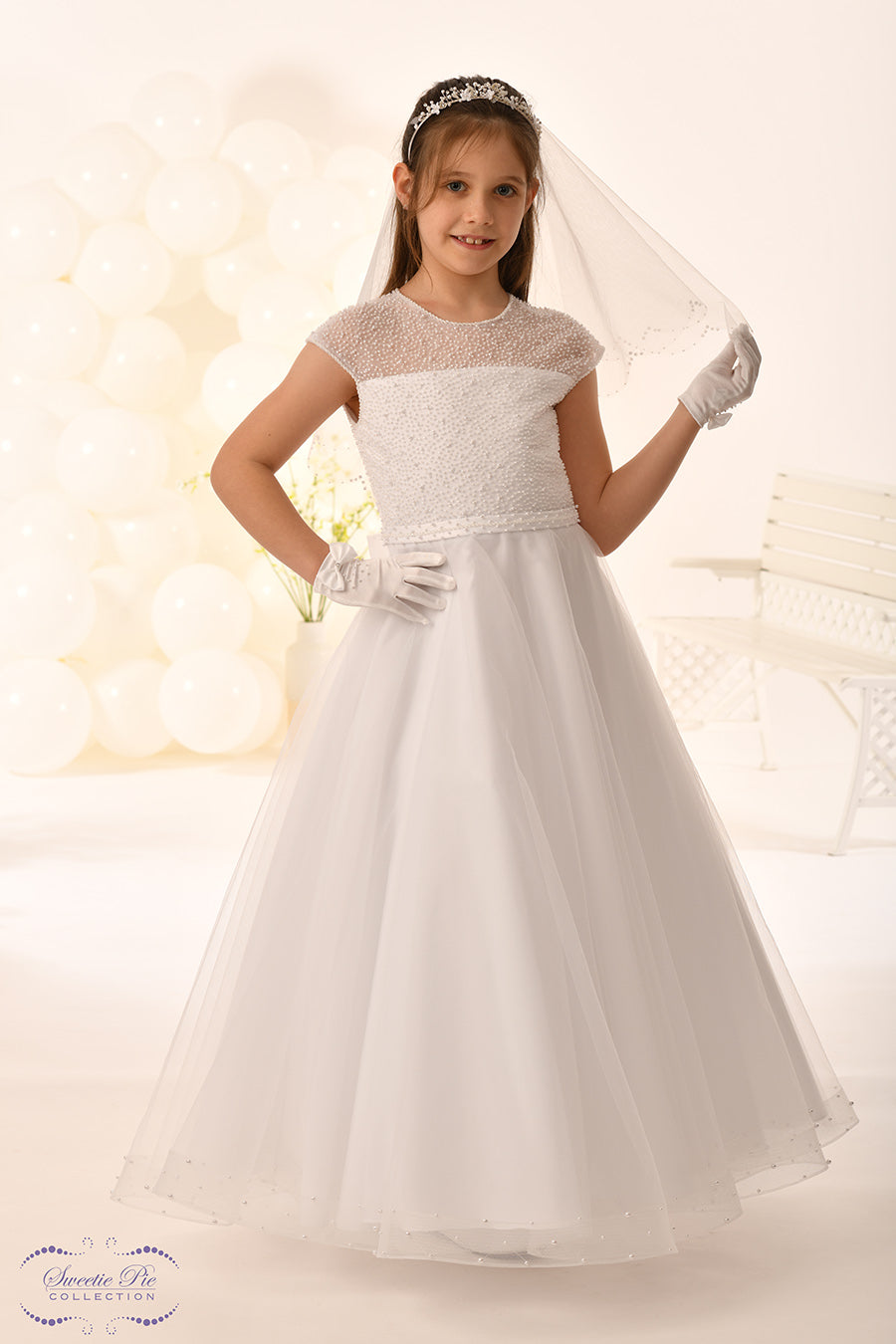 Sweetie Pie Girls White Communion Dress:- 5048