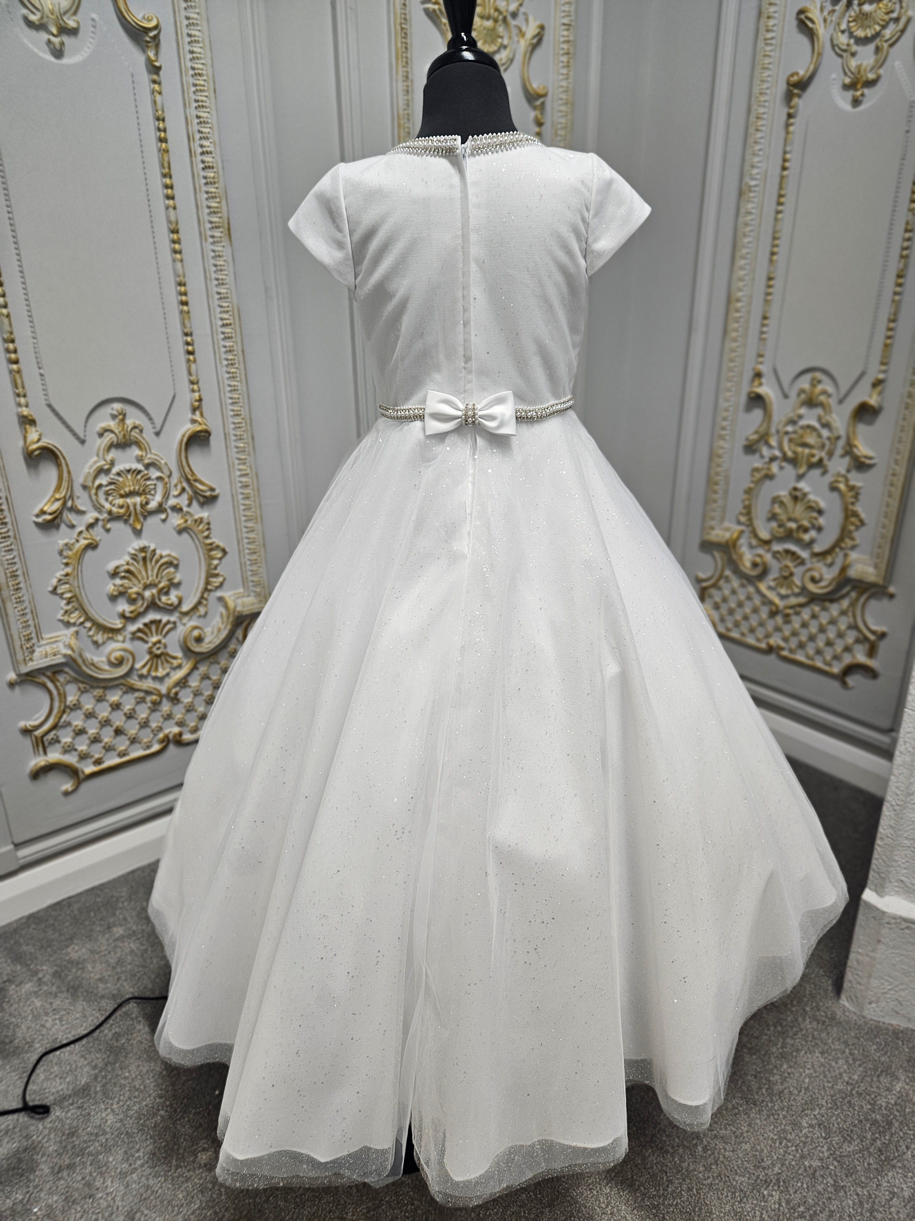 Linzi Jay Girls White Communion Dress:- Izzy With Cap Sleeve