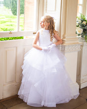 Load image into Gallery viewer, Crystal &amp; Pearl Tiffany White Communion Dress (Ruffle Skirt)
