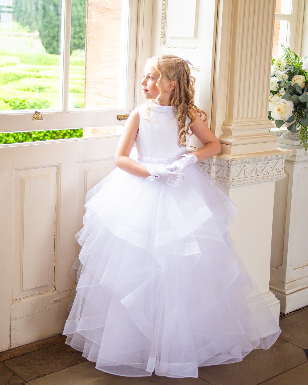 Crystal & Pearl Tiffany White Communion Dress (Ruffle Skirt)