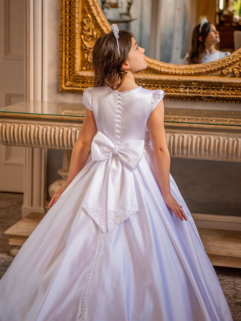 Crystal & Pearl Juliette White Communion Dress (Satin Skirt)
