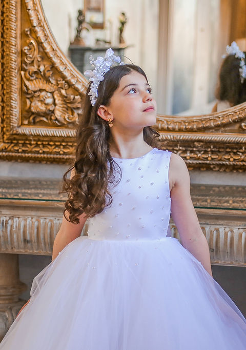 Crystal & Pearl Ocean White Communion Dress (Tulle Skirt)