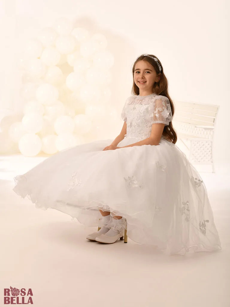 Rosa Bella By Sweetie Pie Girls White Communion Dress:- RB807