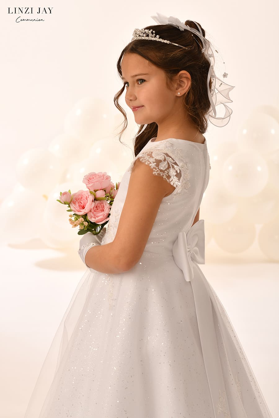 Linzi Jay Girls White Communion Dress:- Opal