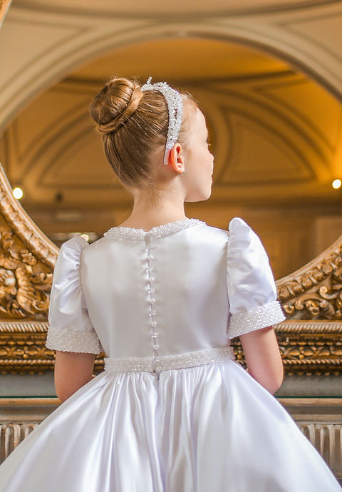 Crystal & Pearl Chloe White Communion Dress (Satin Skirt)