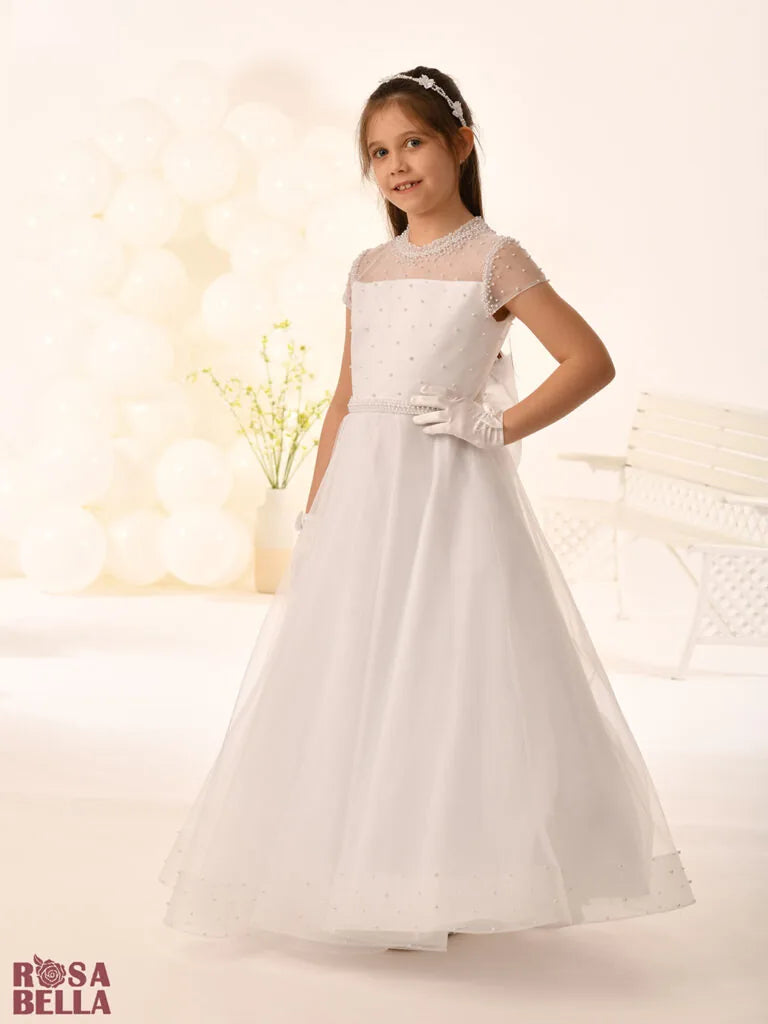 Rosa Bella By Sweetie Pie Girls White Communion Dress:- RB811