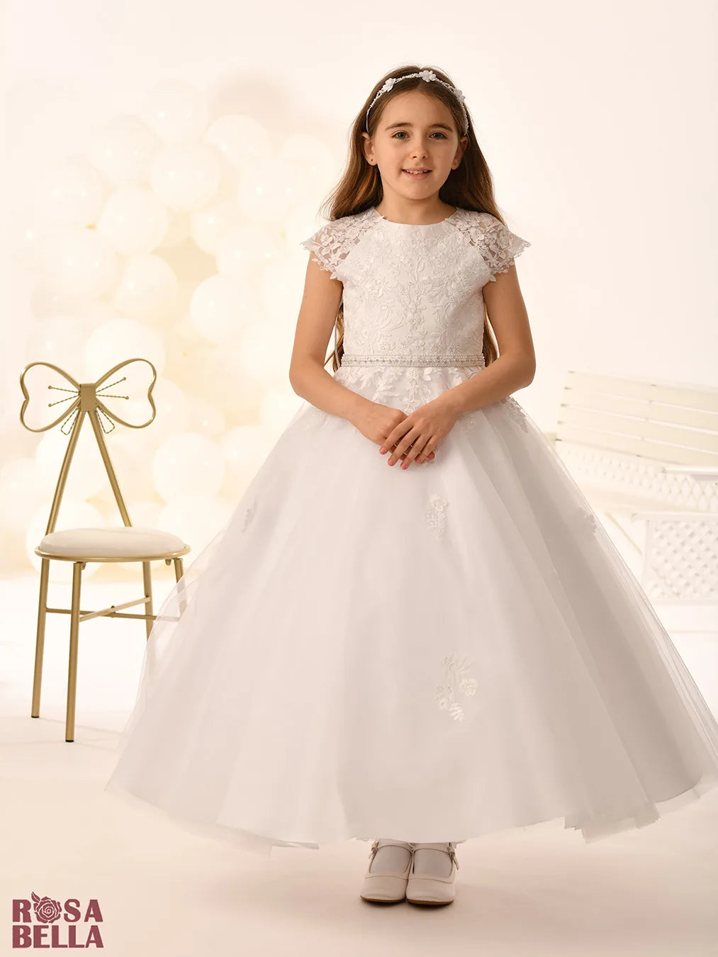 Rosa Bella By Sweetie Pie Girls White Communion Dress:- RB814