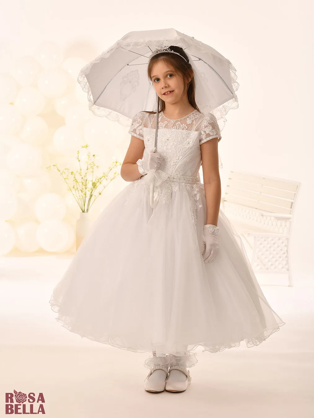Rosa Bella By Sweetie Pie Girls White Communion Dress:- RB812