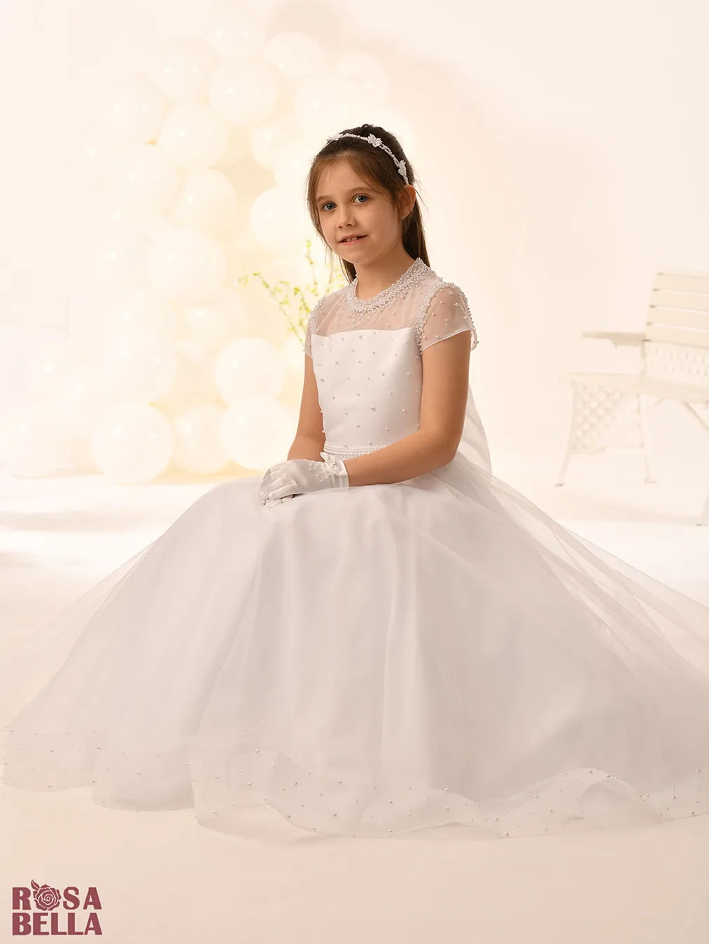 Rosa Bella By Sweetie Pie Girls White Communion Dress:- RB811