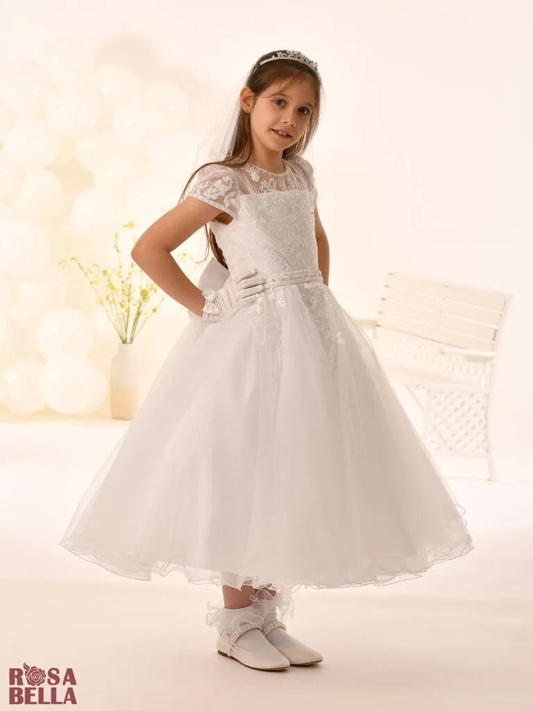 Rosa Bella By Sweetie Pie Girls White Communion Dress:- RB812