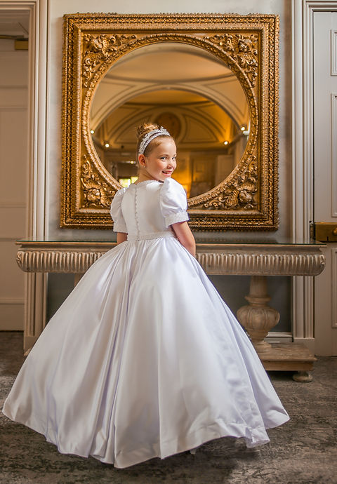 Crystal & Pearl Chloe White Communion Dress (Satin Skirt)