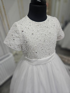 SALE COMMUNION DRESS Little People Girls White Communion Dress:- Reitlin Age 6 & 9