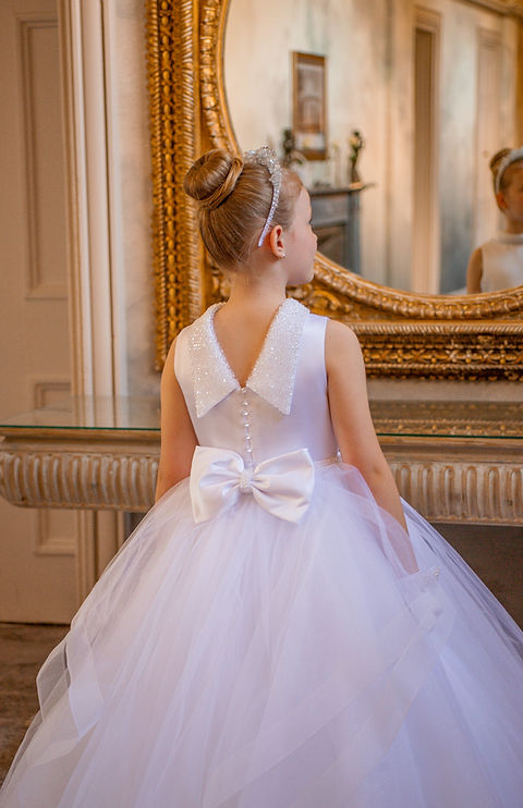 Crystal & Pearl Cristelle White Communion Dress (Tulle Ruffle Skirt)
