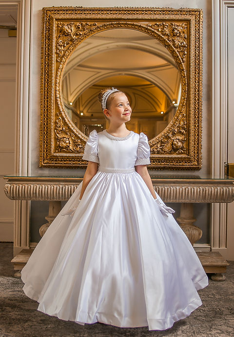 Crystal & Pearl Chloe White Communion Dress (Satin Skirt)