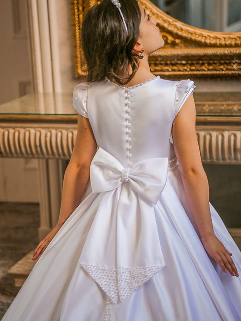 Crystal & Pearl Juliette White Communion Dress (Satin Skirt)