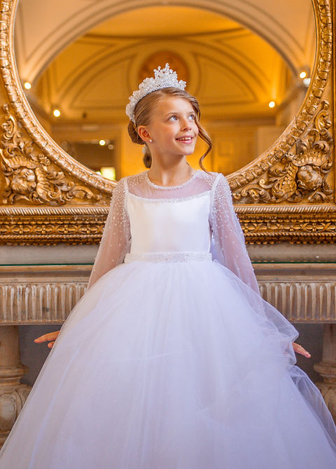 Crystal & Pearl Karolina White Communion Dress (Tulle Skirt)