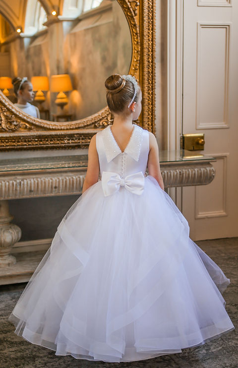 Crystal & Pearl Cristelle White Communion Dress (Tulle Ruffle Skirt)