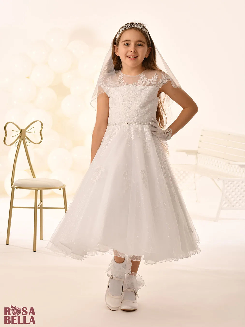 Rosa Bella By Sweetie Pie Girls White Communion Dress:- RB810