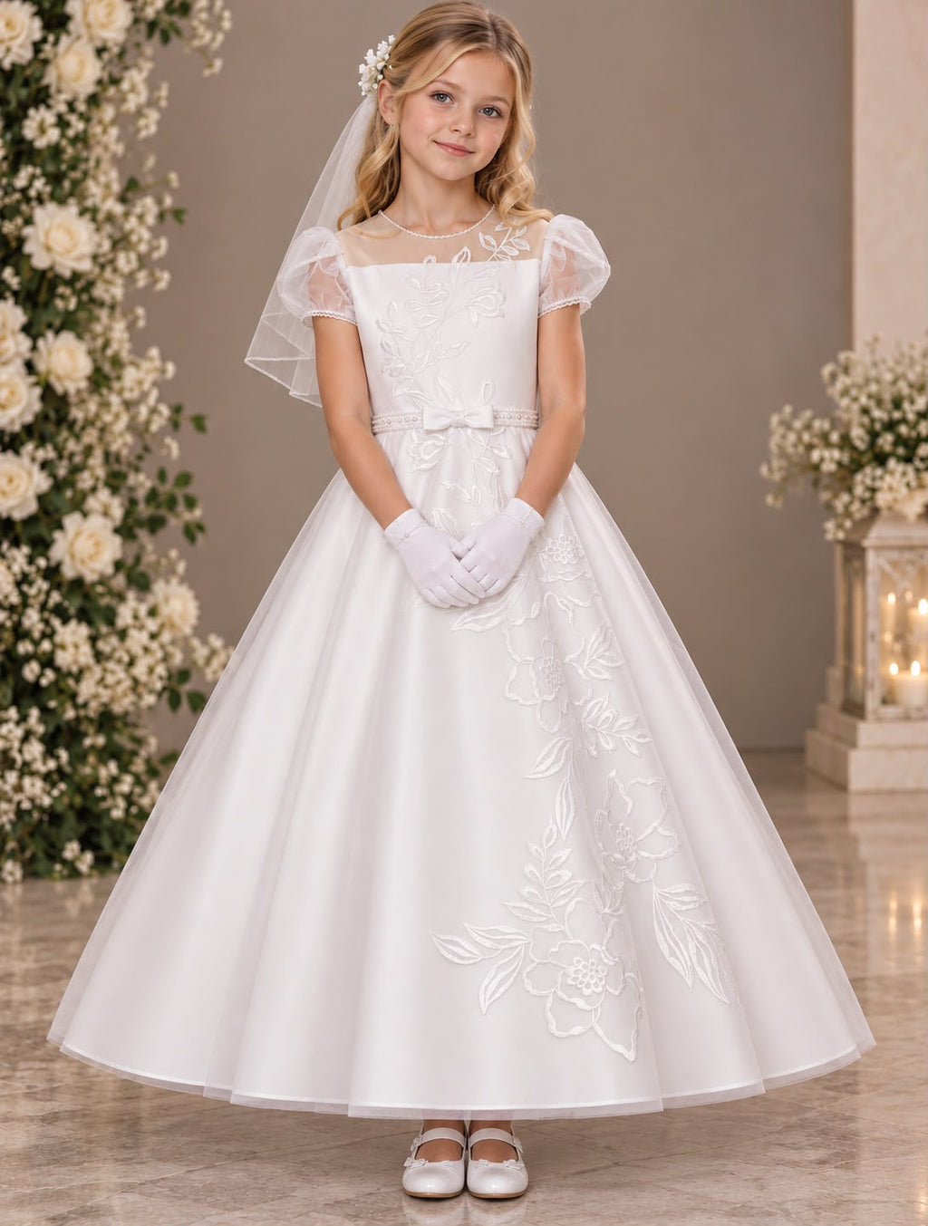 Paula's Communion Girls White Communion Dress:- PJ114